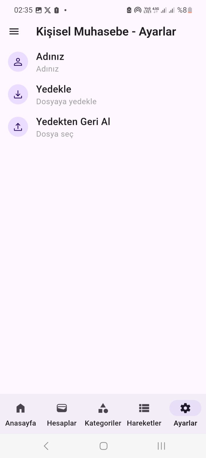 Ayarlar Ekranı