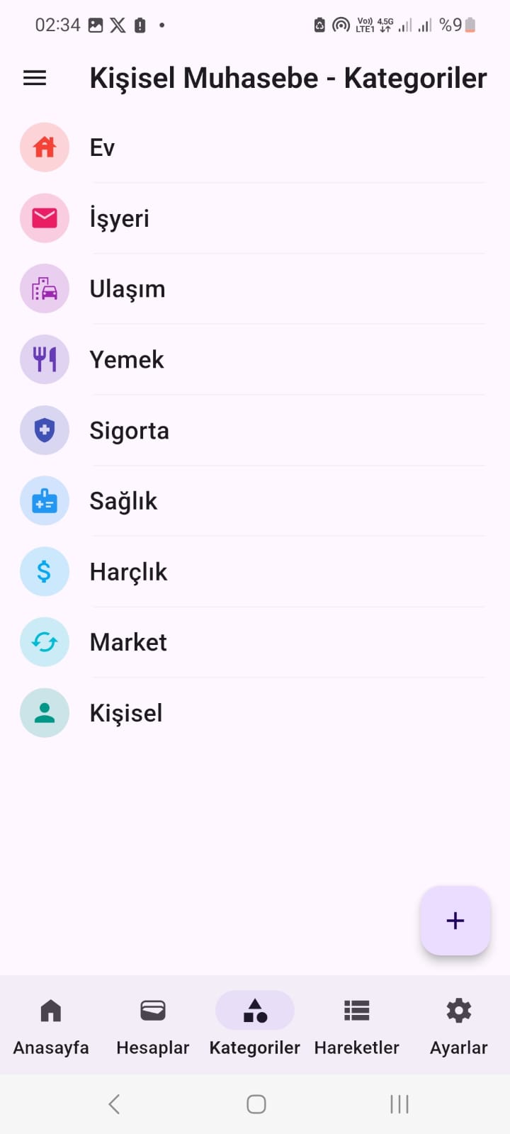 Kategoriler Ekranı